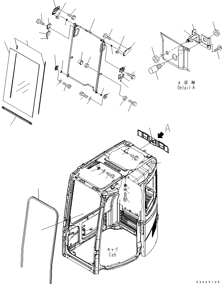 Схема запчастей Komatsu PC308USLC-3 - КАБИНА (ПЕРЕДН. ОКНА) КАБИНА ОПЕРАТОРА И СИСТЕМА УПРАВЛЕНИЯ