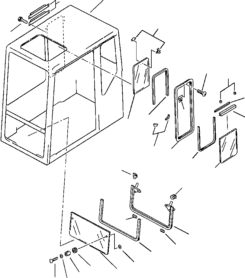 Схема запчастей Komatsu PC400LC-5 - КАБИНА ASSEMBLY НИЖН. ПЕРЕДН. ОКНА И ЗАДН. ПРАВ. БОКОВ. ОКНА ASSEMBLIES ЧАСТИ КОРПУСА