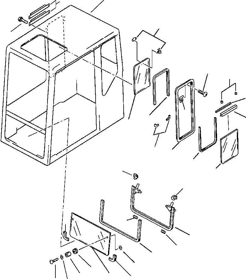 Схема запчастей Komatsu PC400LC-5 - КАБИНА ASSEMBLY НИЖН.-ПЕРЕДН. ОКНА И ЗАДН. ПРАВ. БОКОВ. ОКНА ASSEMBLIES ЧАСТИ КОРПУСА