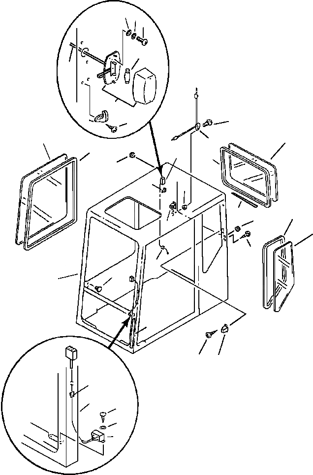 Схема запчастей Komatsu PC400LC-5 - КАБИНА ASSEMBLY ПРАВ. БОКОВ. ОКНА, ЛЕВ. ЗАДН. БОКОВОЕ И ЗАДНЕЕ СТЕКЛА ASSEMBLIES ЧАСТИ КОРПУСА