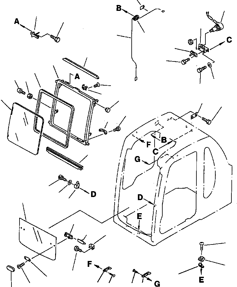 Схема запчастей Komatsu PC400LC-6LK - FIG NO. K-A КАБИНА (ПЕРЕДН. ОКНА) КАБИНА ОПЕРАТОРА И СИСТЕМА УПРАВЛЕНИЯ