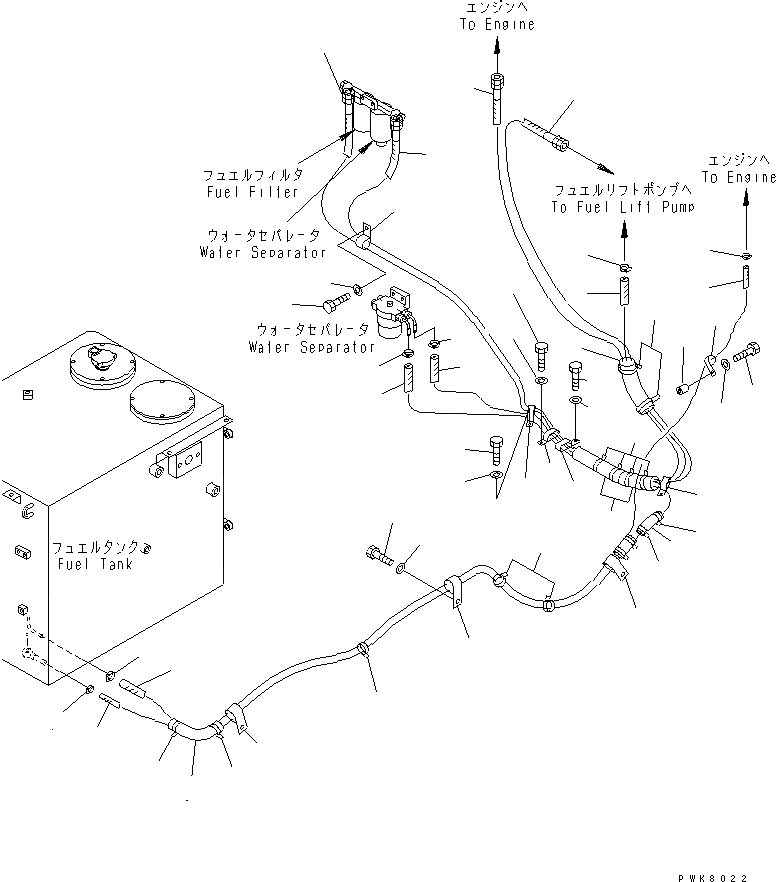 Схема запчастей Komatsu PW150ES-6K - ТОПЛИВН. ЛИНИЯ (ТРУБЫ) (С ВОДООТДЕЛИТЕЛЕМ)(№K-K) ТОПЛИВН. БАК. AND КОМПОНЕНТЫ