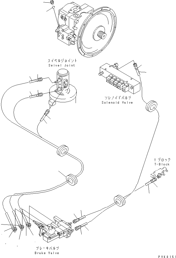 Схема запчастей Komatsu PW150ES-6K - ТОРМОЗН. ГИДРОЛИНИЯ (КЛАПАН - ПОВОРОТНОЕ СОЕДИНЕНИЕ) ГИДРАВЛИКА