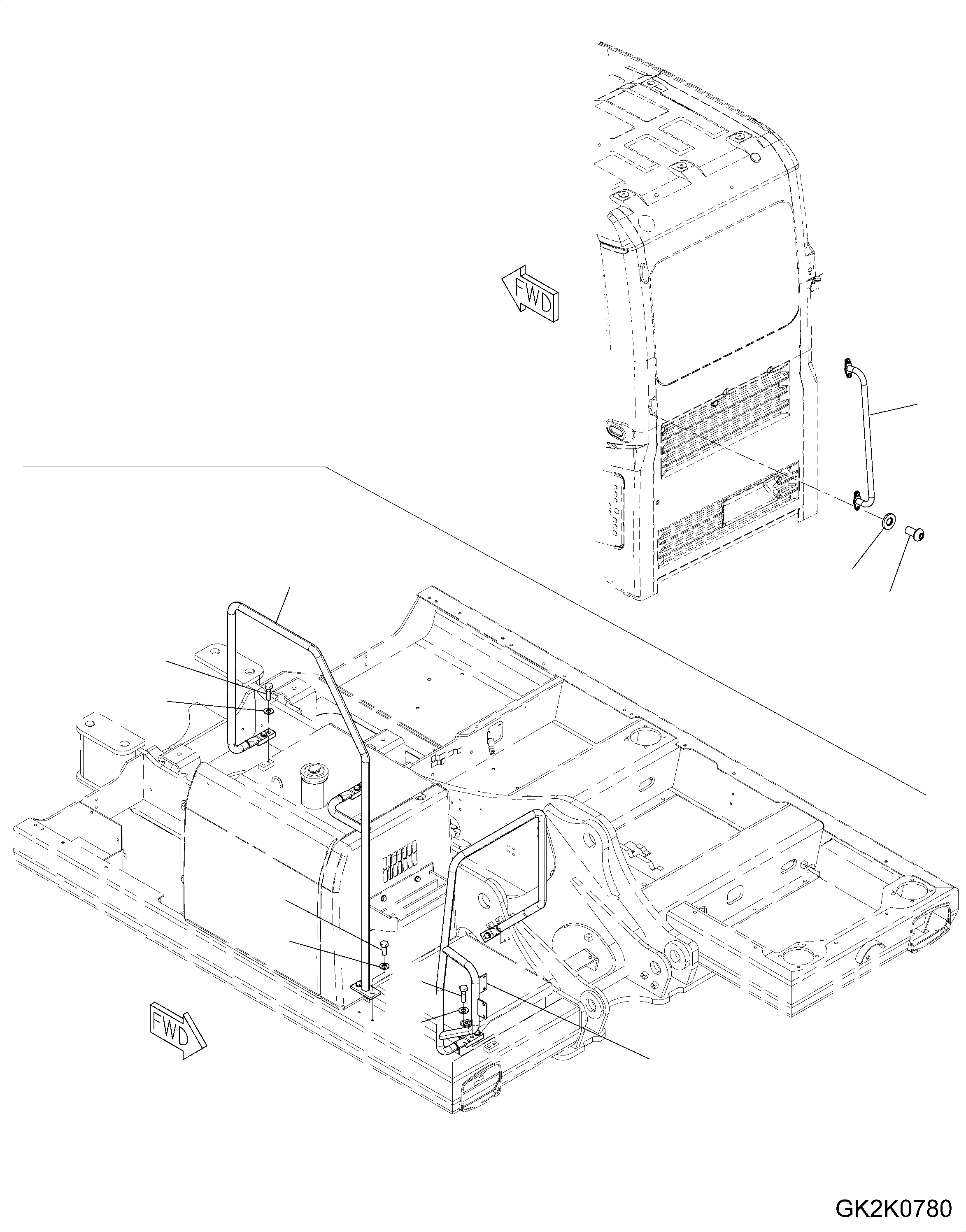 Схема запчастей Komatsu PW160-8 - HANDRAIL, КАБИНА HANDRAIL