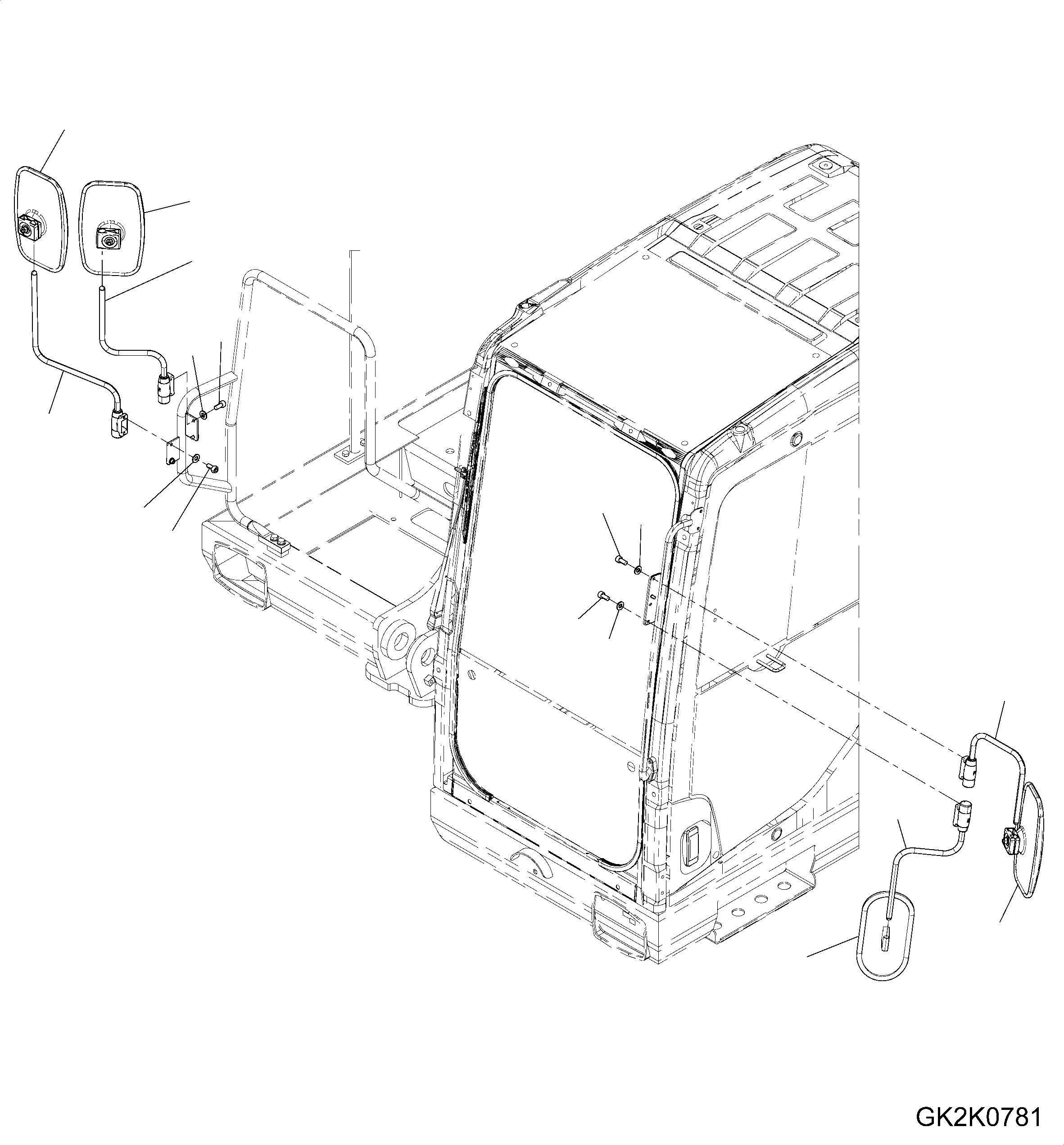 Схема запчастей Komatsu PW160-8 - ЗАДН. VIEW MIRROR, КАБИНА ЗАДН. VIEW MIRROR