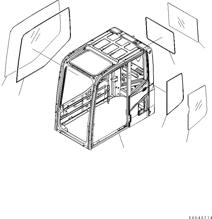 Схема запчастей Komatsu PW180-10 - КАБИНА, КОРПУС КАБИНЫ И ОКНА КАБИНА