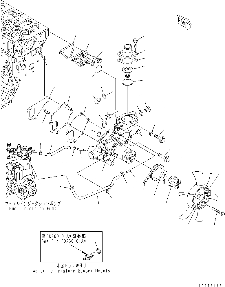 Схема запчастей Komatsu S3D84-5X-AC - ВОДЯНАЯ ПОМПА И ВЕНТИЛЯТОР ОХЛАЖДЕНИЯ ДВИГАТЕЛЬ