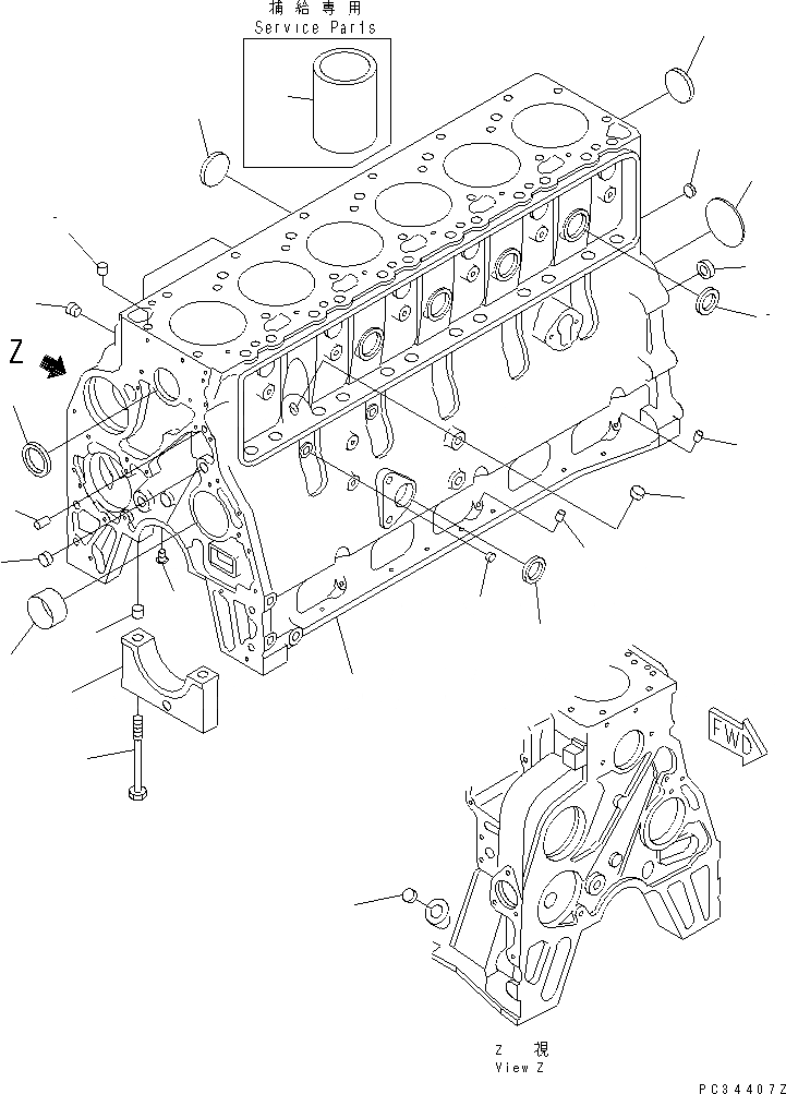 Схема запчастей Komatsu S6D102E-1-Z - БЛОК ЦИЛИНДРОВ ДВИГАТЕЛЬ