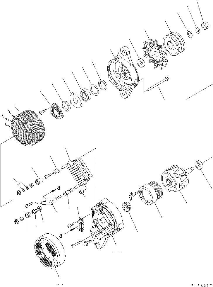 Схема запчастей Komatsu SA6D140E-3J-7 - ГЕНЕРАТОР (A) (ВНУТР. ЧАСТИ) (ЗАКАЛЕНН. ШКИВ) ДВИГАТЕЛЬ