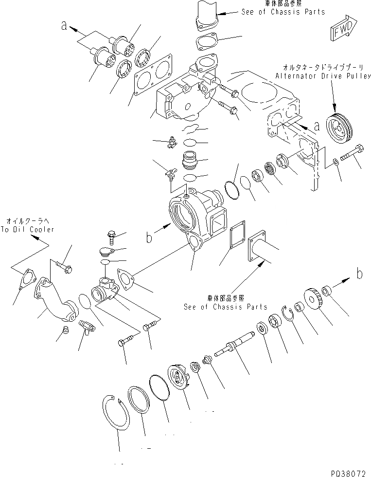 Схема запчастей Komatsu SA6D140-1P-G - ВОДЯНАЯ ПОМПА И ТЕРМОСТАТ(№988-8) ДВИГАТЕЛЬ