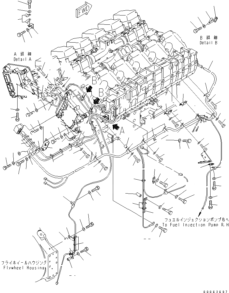 Схема запчастей Komatsu SAA12V140E-3B - ЭЛЕКТР. ЭЛЕКТРОПРОВОДКА (/) (ОСНОВН. Э/ПРОВОДКА ГРУППА)(№-) ДВИГАТЕЛЬ