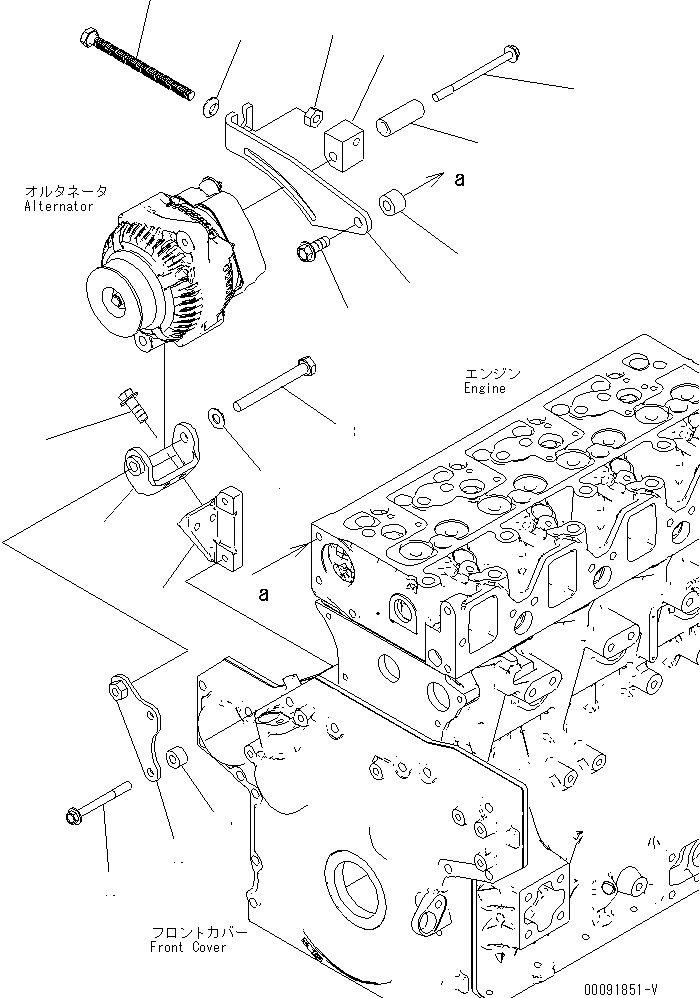 Схема запчастей Komatsu SAA4D95LE-5L-W - КРЕПЛЕНИЕ ГЕНЕРАТОРА (A)(№-) ДВИГАТЕЛЬ