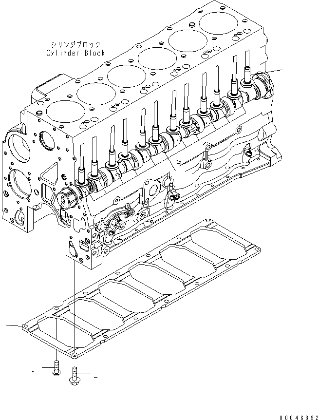 Схема запчастей Komatsu SAA6D107E-1C - БЛОК ЦИЛИНДРОВ (STIFFENER ПЛАСТИНА И ТОЛКАТЕЛИ КЛАПАНА) ДВИГАТЕЛЬ