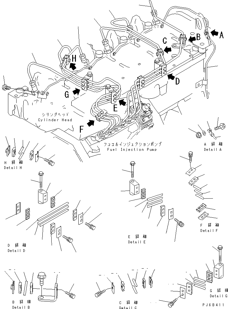 Схема запчастей Komatsu SAA6D102E-2E - ТОПЛИВН. ТРУБКИ ВПРЫСКА ДВИГАТЕЛЬ