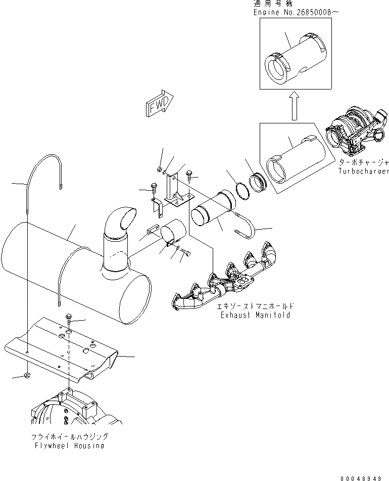 Схема запчастей Komatsu SAA6D114E-3D - ГЛУШИТЕЛЬ ДВИГАТЕЛЬ