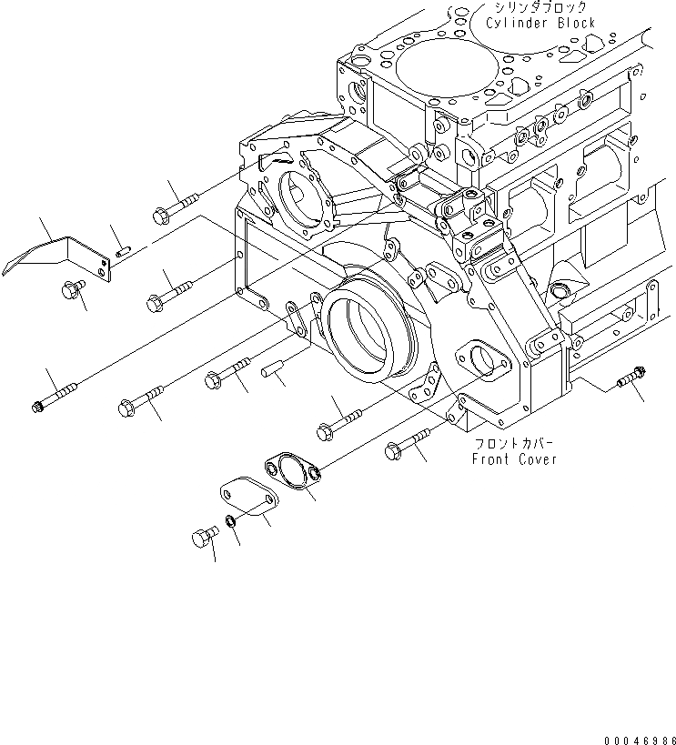 Схема запчастей Komatsu SAA6D125E-5F - ЭЛЕМЕНТЫ ПЕРЕДН. КРЫШКИ (КРЕПЛЕНИЕ БОЛТ И POINTER)(№-) ДВИГАТЕЛЬ