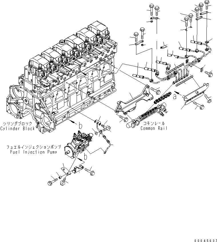 Схема запчастей Komatsu SAA6D125E-5F - ТОПЛИВН. ПОДАЮЩ. ТРУБЫ И СИСТЕМА СМАЗКИ МАСЛОПРОВОДЯЩАЯ ЛИНИЯ ДВИГАТЕЛЬ