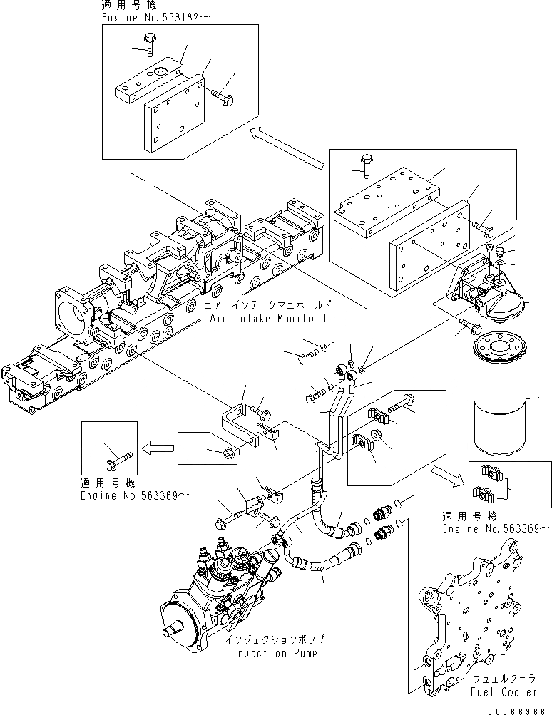 Схема запчастей Komatsu SAA6D125E-5F - ТОПЛИВН. ФИЛЬТР. И ТРУБЫ (РЕЗЬБА -/8)(№-) ДВИГАТЕЛЬ