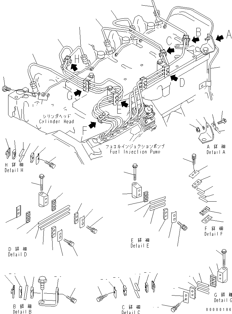 Схема запчастей Komatsu SAA6D102E-2B - ТОПЛИВН. ТРУБКИ ВПРЫСКА ДВИГАТЕЛЬ