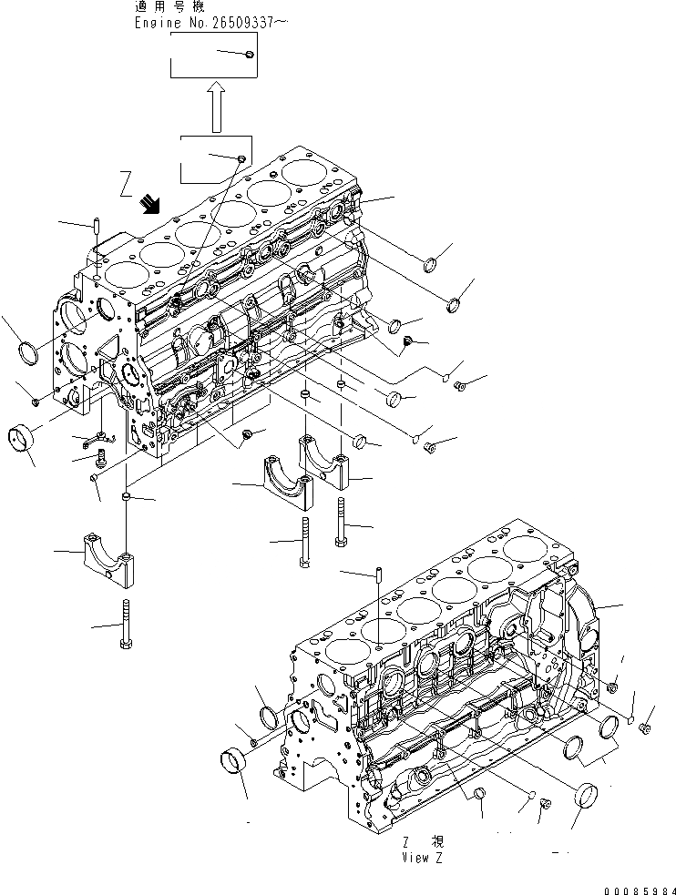 Схема запчастей Komatsu SAA6D107E-1JA - БЛОК ЦИЛИНДРОВ(№-) ДВИГАТЕЛЬ