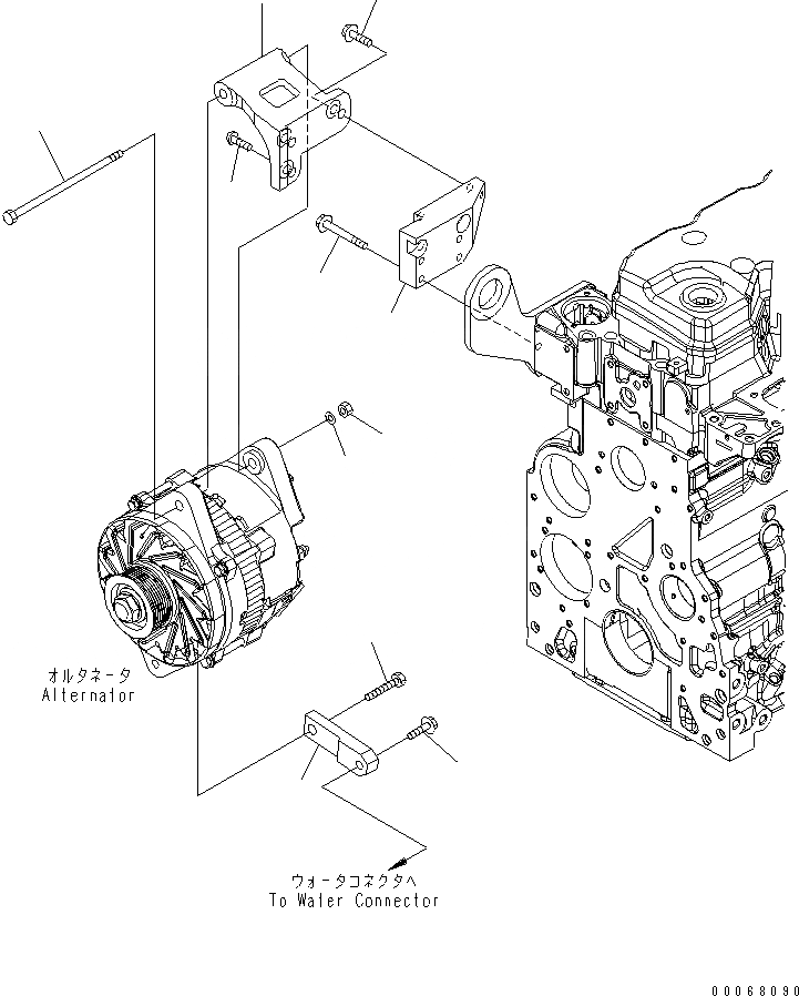 Схема запчастей Komatsu SAA6D107E-1JA - КРЕПЛЕНИЕ ГЕНЕРАТОРА (ДЛЯ ГЕНЕРАТОРА 90А) ДВИГАТЕЛЬ