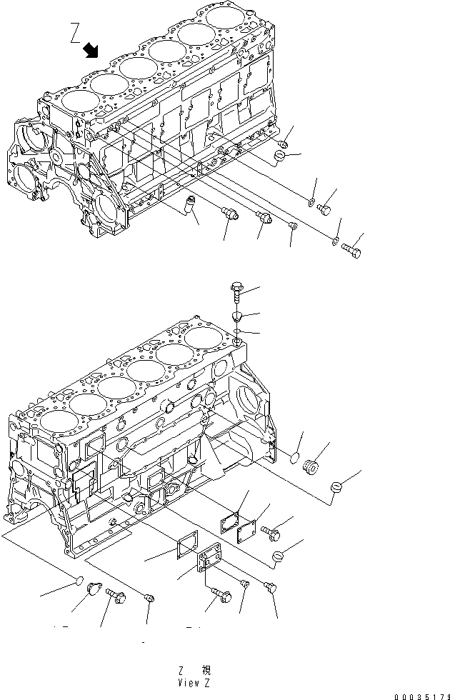 Схема запчастей Komatsu SAA6D125E-3 - ЗАГЛУШКА БЛОКА ЦИЛИНДРОВ И МАСЛ. PRESSURE ПЕРЕКЛЮЧАТЕЛЬ ДВИГАТЕЛЬ