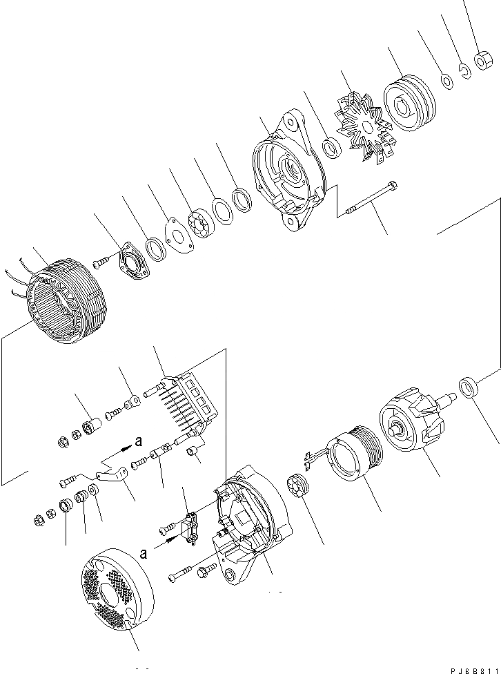 Схема запчастей Komatsu SAA6D125E-3A - ГЕНЕРАТОР (A) (ВНУТР. ЧАСТИ) ДВИГАТЕЛЬ