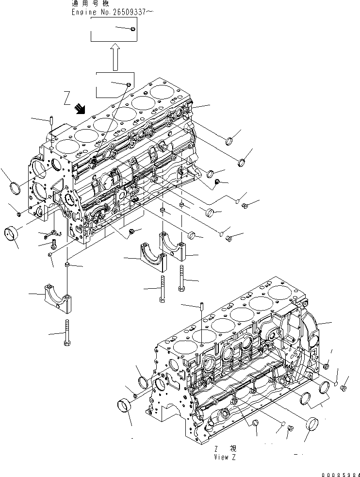 Схема запчастей Komatsu SAA6D107E-1H - БЛОК ЦИЛИНДРОВ ДВИГАТЕЛЬ