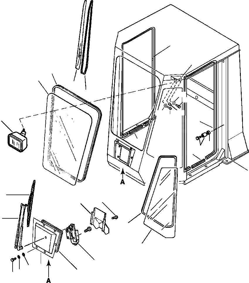 Схема запчастей Komatsu WA120-1LC - КАБИНА ROPS ПЕРЕДН. СТЕКЛА, ДВОРНИКИ, И LIGHTS РАМА