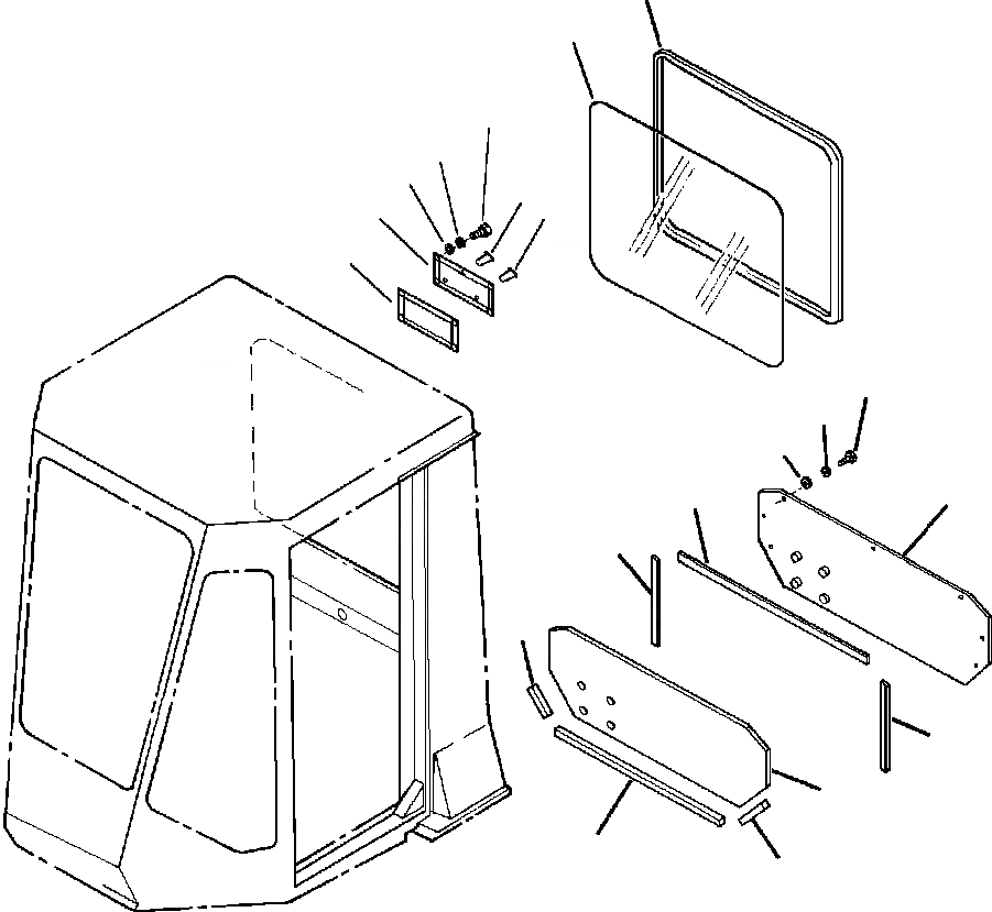 Схема запчастей Komatsu WA120-1LC - КАБИНА ROPS ЗАДН. КАБИНА ОКНА И НИЖН. ПАНЕЛЬ РАМА