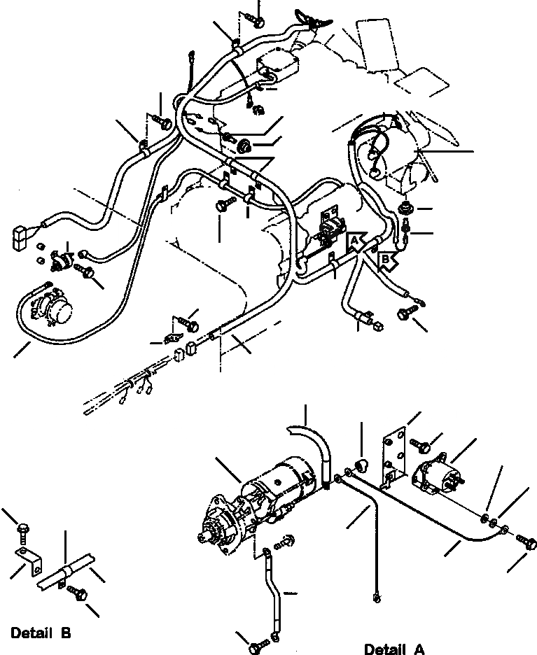 Схема запчастей Komatsu WA120-3MC - FIG. B-A Э/ПРОВОДКА ДВИГАТЕЛЯ - ОСНОВН. Э/ПРОВОДКА КОМПОНЕНТЫ ДВИГАТЕЛЯ