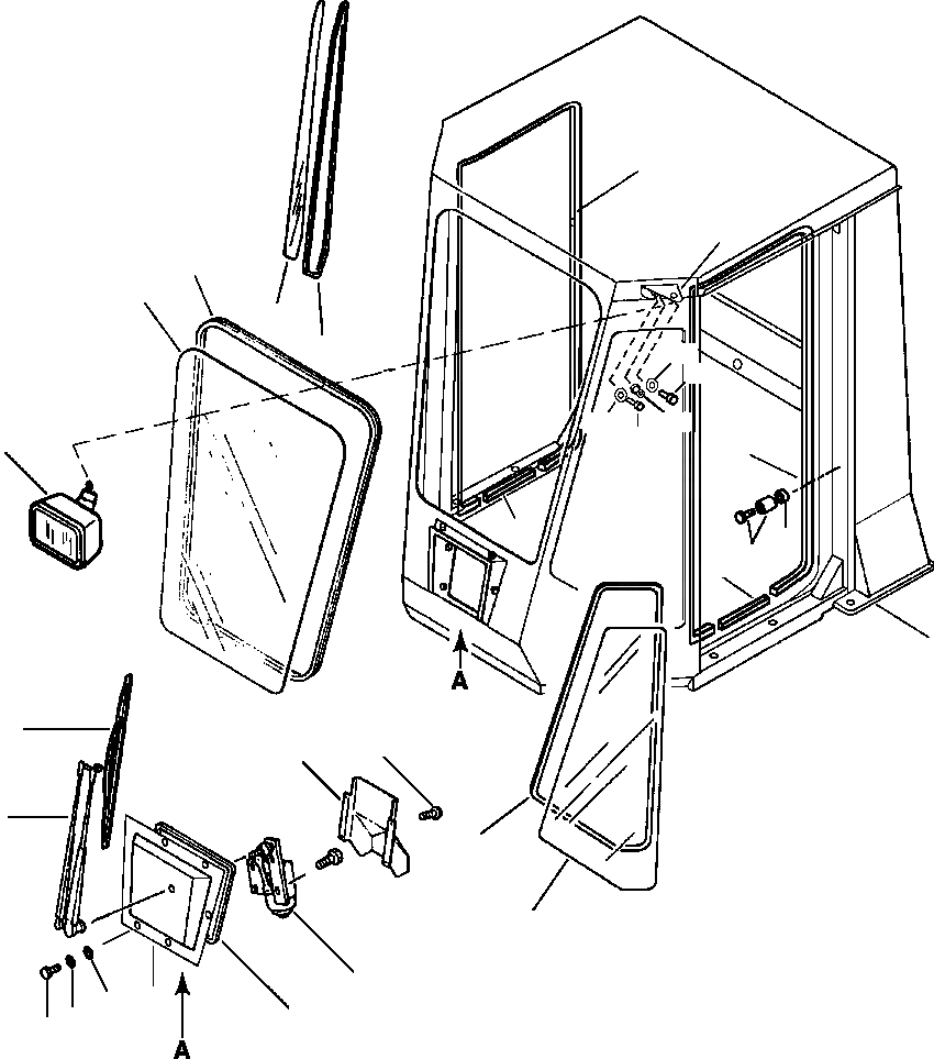 Схема запчастей Komatsu WA180-1LC - КАБИНА ROPS ПЕРЕДН. СТЕКЛА, ДВОРНИКИ, И LIGHTS РАМА