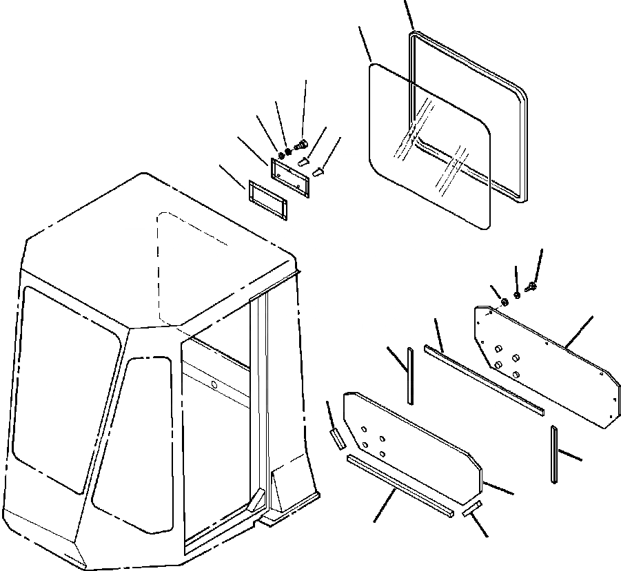 Схема запчастей Komatsu WA180-1LC - КАБИНА ROPS ЗАДН. КАБИНА ОКНА И НИЖН. ПАНЕЛЬ РАМА