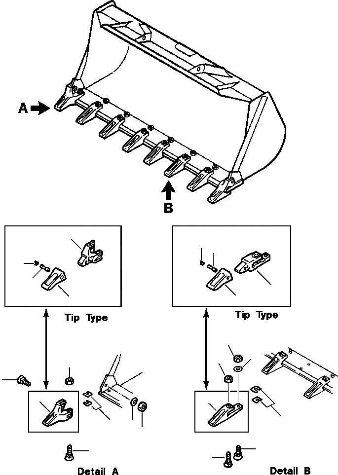 Схема запчастей Komatsu WA180-1LC - БОЛТ-ON КОВШ TEETH KOMATSU РАБОЧЕЕ ОБОРУДОВАНИЕ