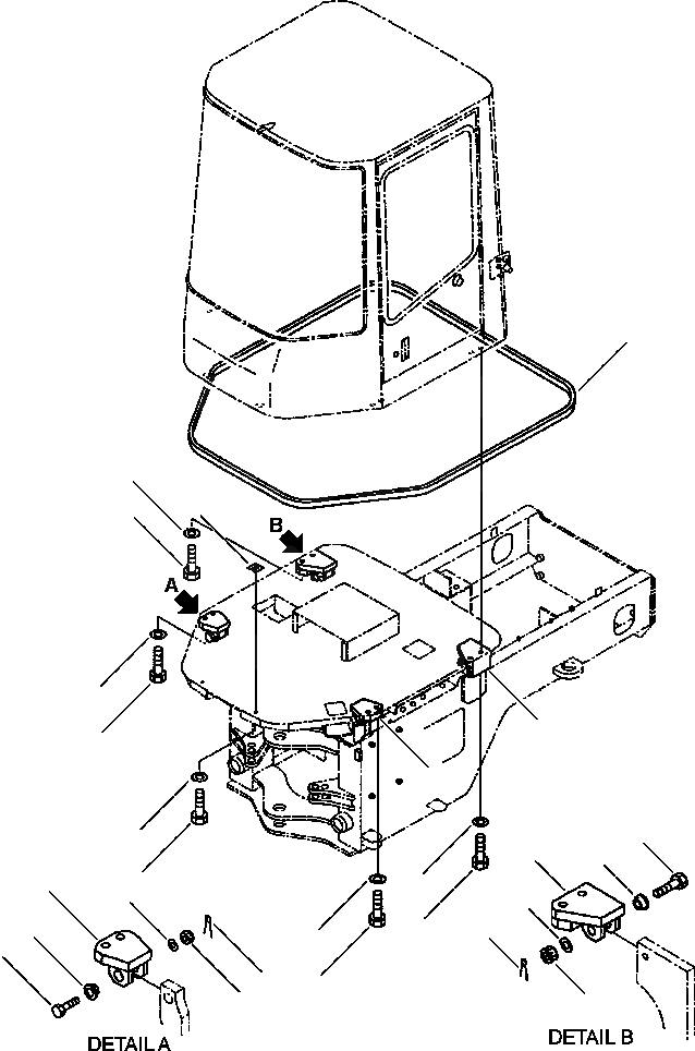 Схема запчастей Komatsu WA180-3L - FIG. K-A КАБИНА - ЭЛЕМЕНТЫ КРЕПЛЕНИЯ КАБИНА ОПЕРАТОРА И СИСТЕМА УПРАВЛЕНИЯ