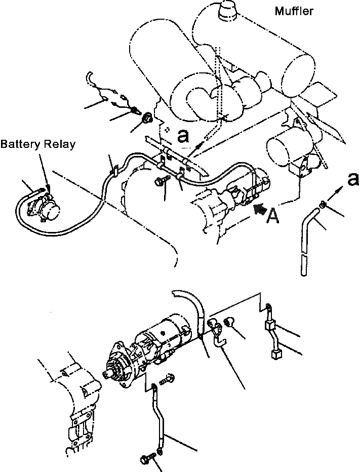 Схема запчастей Komatsu WA180-3MC - FIG. B-A Э/ПРОВОДКА ДВИГАТЕЛЯ - Э/ПРОВОДКА ПЕРЕКЛЮЧАТЕЛЯ И STARTER КОМПОНЕНТЫ ДВИГАТЕЛЯ