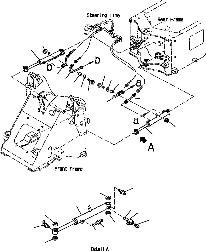 Схема запчастей Komatsu WA180PT-3L - FIG NO. J-A ЦИЛИНДР РУЛЕВ. УПР-Я ТРУБЫ ПЕРЕДН. РАМА