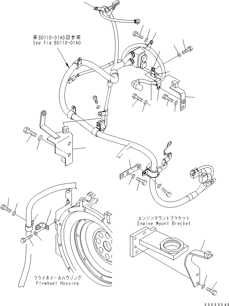 Схема запчастей Komatsu WA200-6 - Э/ПРОВОДКА ДВИГАТЕЛЯ (Э/ПРОВОДКА) (/) (ДЛЯ ГЕНЕРАТОРА 90А) КОМПОНЕНТЫ ДВИГАТЕЛЯ