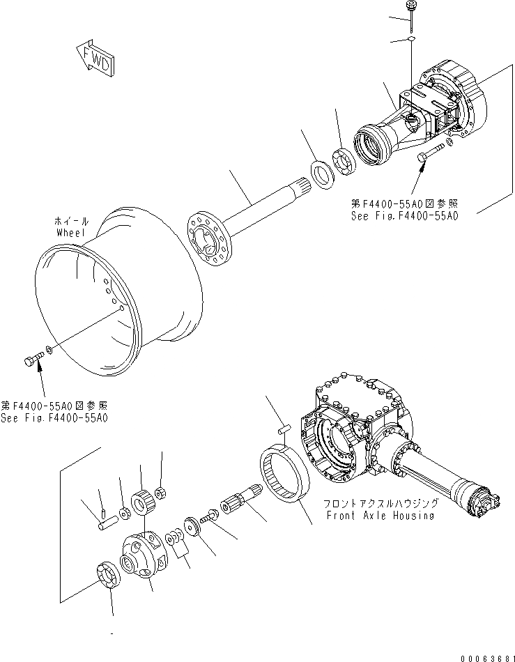 Схема запчастей Komatsu WA200-6 - ПЕРЕДНИЙ МОСТ (КОНЕЧНАЯ ПЕРЕДАЧА И КОЖУХ¤ ЛЕВ.) СИЛОВАЯ ПЕРЕДАЧА