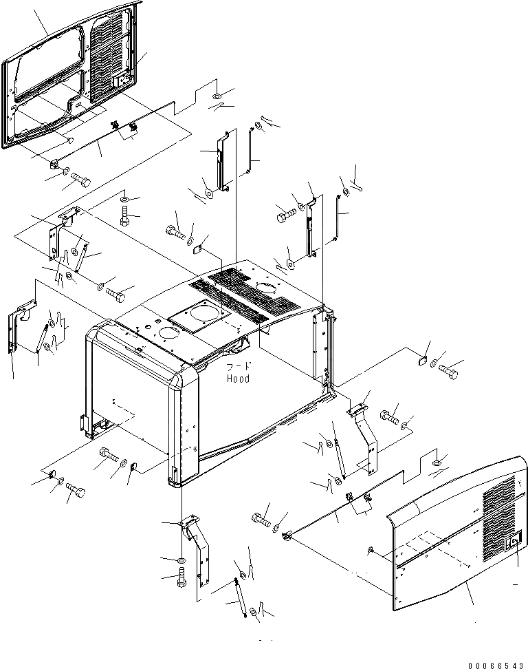 Схема запчастей Komatsu WA200-6 - КАПОТ (ДВЕРЬ SPRING И ПЛАСТИНА) (ДЛЯ ПОЛН. КРЫЛО) ЧАСТИ КОРПУСА