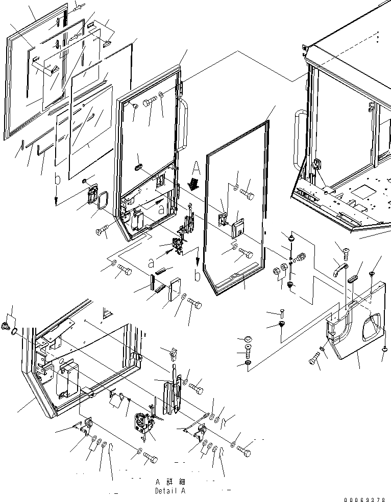 Схема запчастей Komatsu WA250-5L - КАБИНА ROPS (ДВЕРЬ ПРАВ.) КАБИНА ОПЕРАТОРА И СИСТЕМА УПРАВЛЕНИЯ