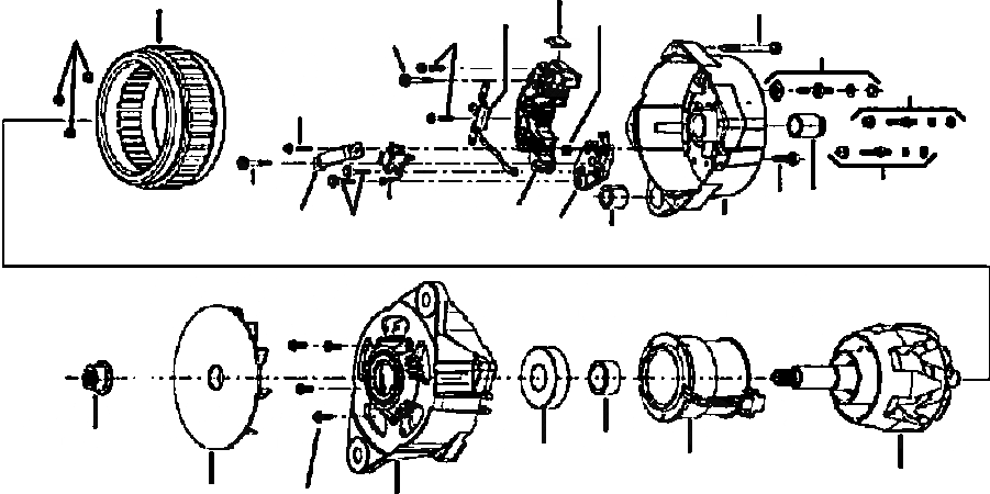 Схема запчастей Komatsu WA250-3L - FIG. B-A ГЕНЕРАТОР - 7 A КОМПОНЕНТЫ ДВИГАТЕЛЯ