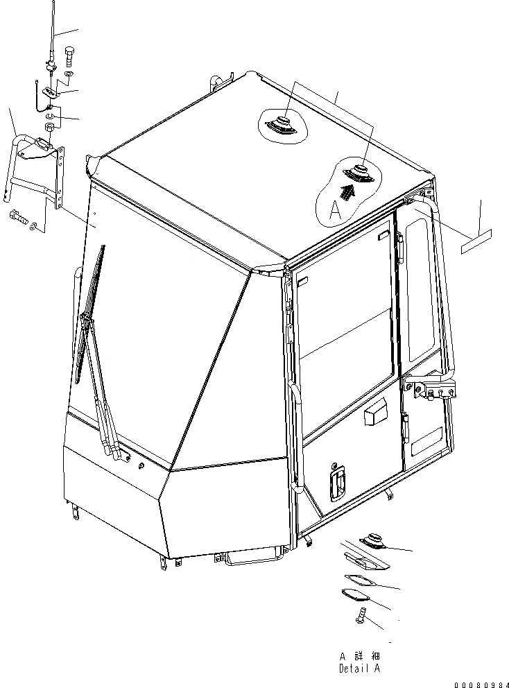 Схема запчастей Komatsu WA320PT-5L - КАБИНА ROPS (АНТЕННА И ГРОМКОГОВОРИТ.) КАБИНА ОПЕРАТОРА И СИСТЕМА УПРАВЛЕНИЯ