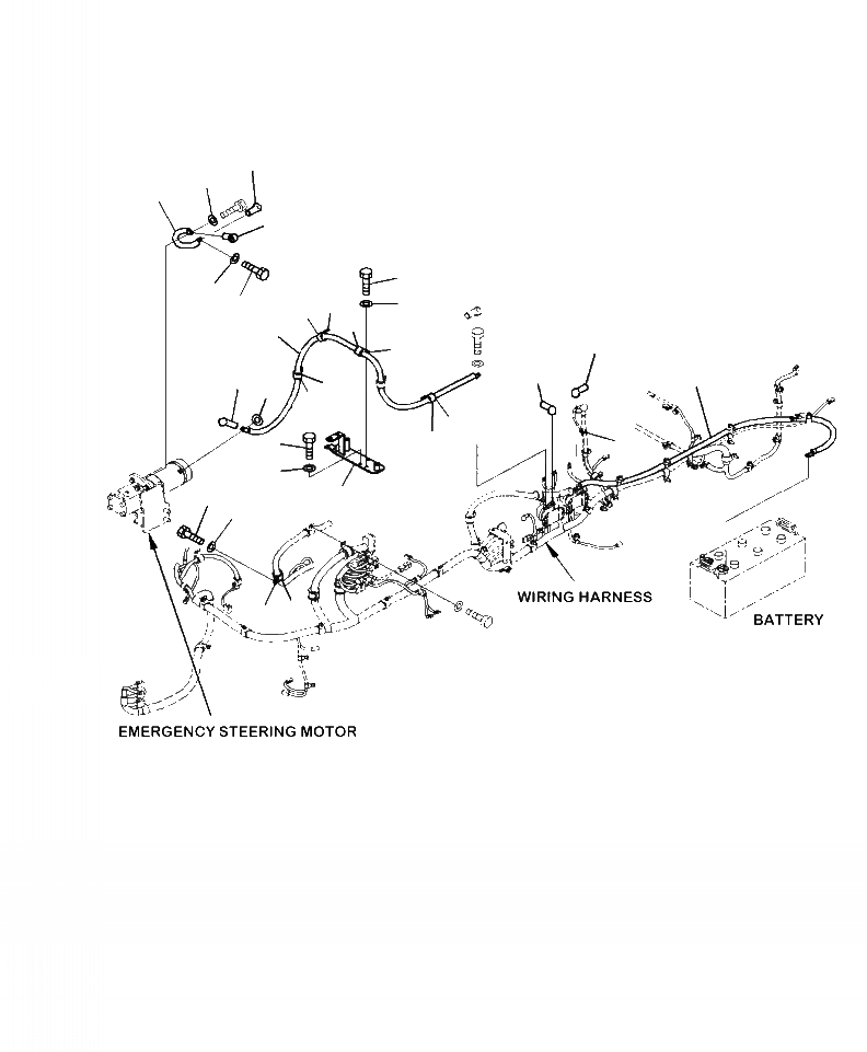Схема запчастей Komatsu WA380-7 - E-9A ПРОВОДКА АККУМУЛЯТОР - ЭКСТРЕНН. РУЛЕВ. УПРАВЛЕНИЕ МОТОР ЭЛЕКТРИКА