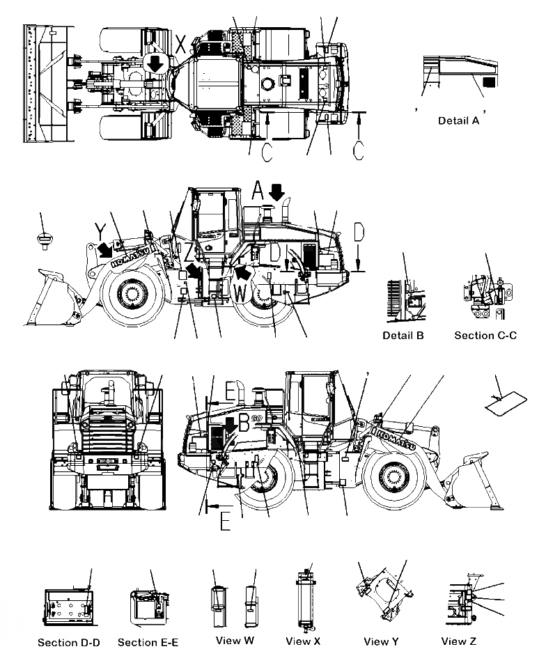 Схема запчастей Komatsu WA380-7 - U-A EXTERIOR ПЛАСТИНЫ И ТАБЛИЧКИS АНГЛ. МАРКИРОВКА