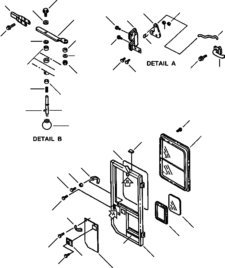 Схема запчастей Komatsu WA380-1LC - FIG NO. OPERATORS КАБИНА ЛЕВ. ДВЕРЬ РАМА, ЧАСТИ КОРПУСА & SUPERSTRUCTURE