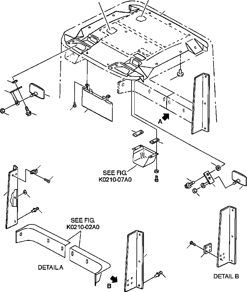 Схема запчастей Komatsu WA380-3MC - FIG. K-A КАБИНА - КРЫША, КОЗЫРЕК ОТ СОЛНЦА. И MIRROR КАБИНА ОПЕРАТОРА И СИСТЕМА УПРАВЛЕНИЯ