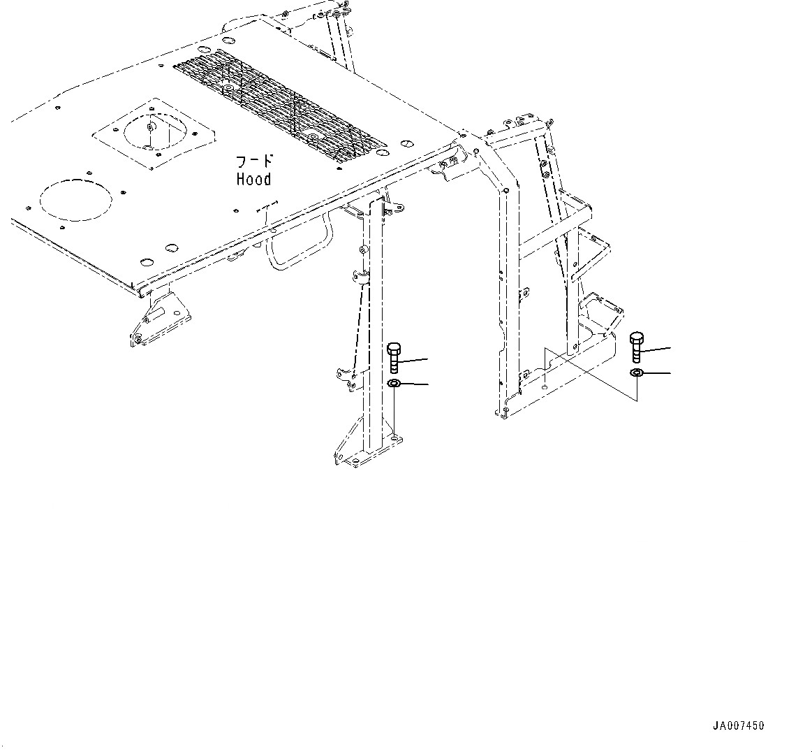 Схема запчастей Komatsu WA380-7 - КАПОТ, КАПОТ AND РЕШЕТКА КРЕПЛЕНИЕ КАПОТ