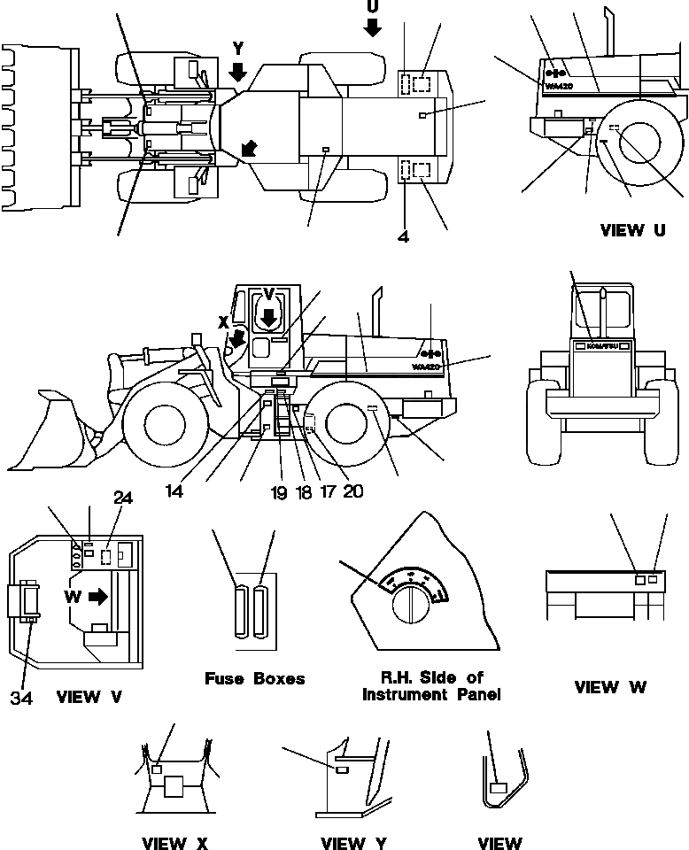 Схема запчастей Komatsu WA420-1LC - FIG NO. 98 PROВОЗДУХОВОДЫ GRAPHICS АНГЛ. МАРКИРОВКАS, ИНСТРУМЕНТ & КОМПЛЕКТS