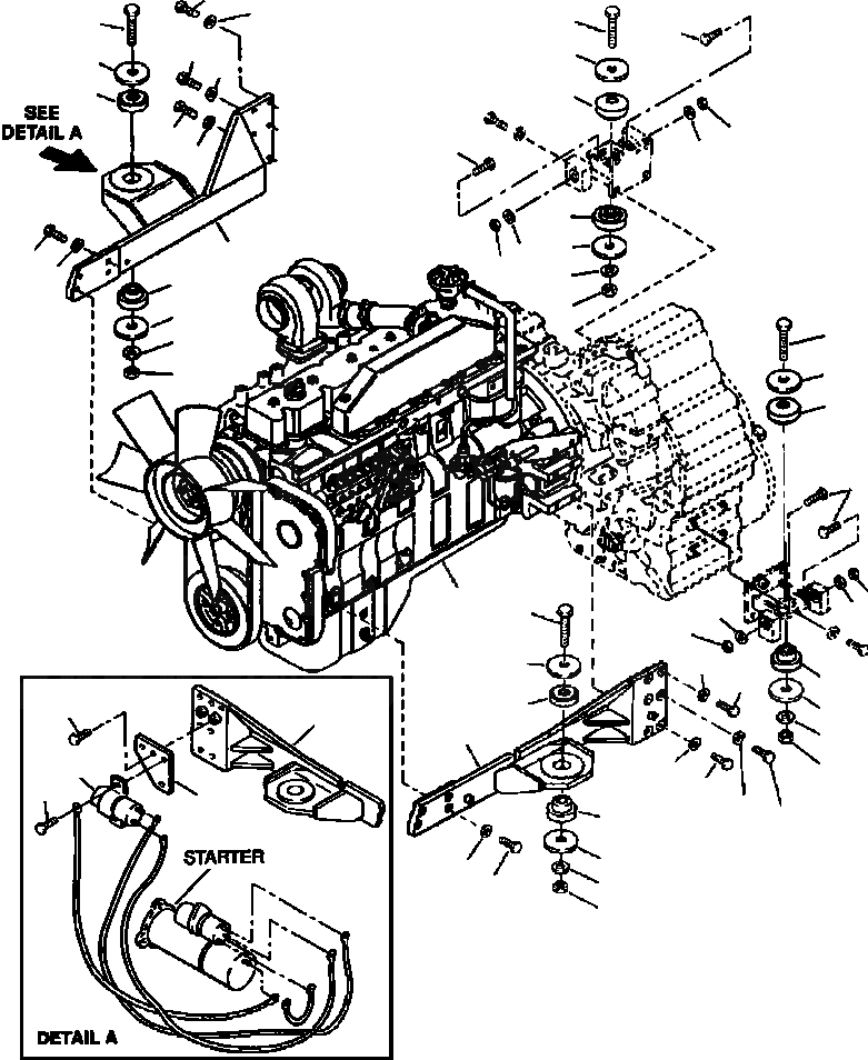 Схема запчастей Komatsu WA420-3MC - FIG. B-A КРЕПЛЕНИЕ ДВИГАТЕЛЯ КОМПОНЕНТЫ ДВИГАТЕЛЯ